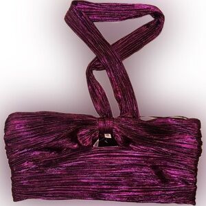 NWT Glam‎ Purple Metallic Bustier Cropped Top Side Zipper Size Large